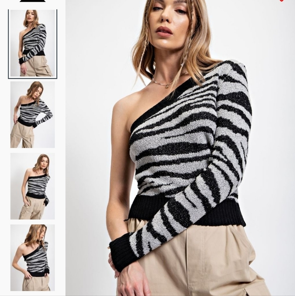 NWT! Easel brand Zebra One Shoulder Sweater Size Med